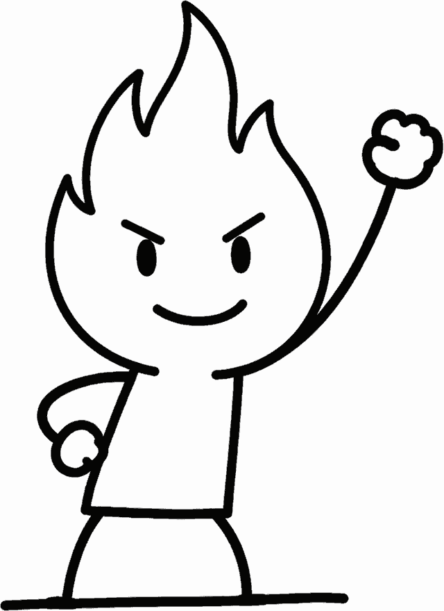 a fire-headed doodle character throwing a fist in the air